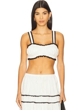 WeWoreWhat White Bralette with Black Trim and Ruffle Detail